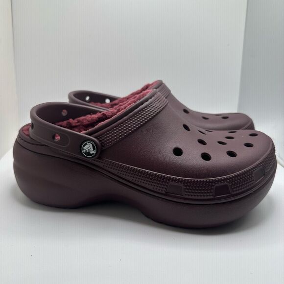 CROCS CLASSIC PLATFORM LINED CLOG MAROON WOMENS 8 - NEW - Picture 1 of 7